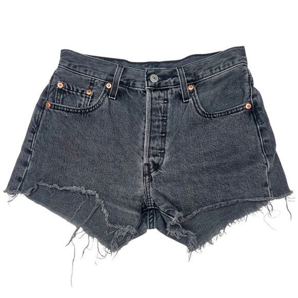 Levi’s 501 Shorts Demin Cutoff Distressed Frayed 90s Raw Hem Faded Black 27 - Picture 3 of 15